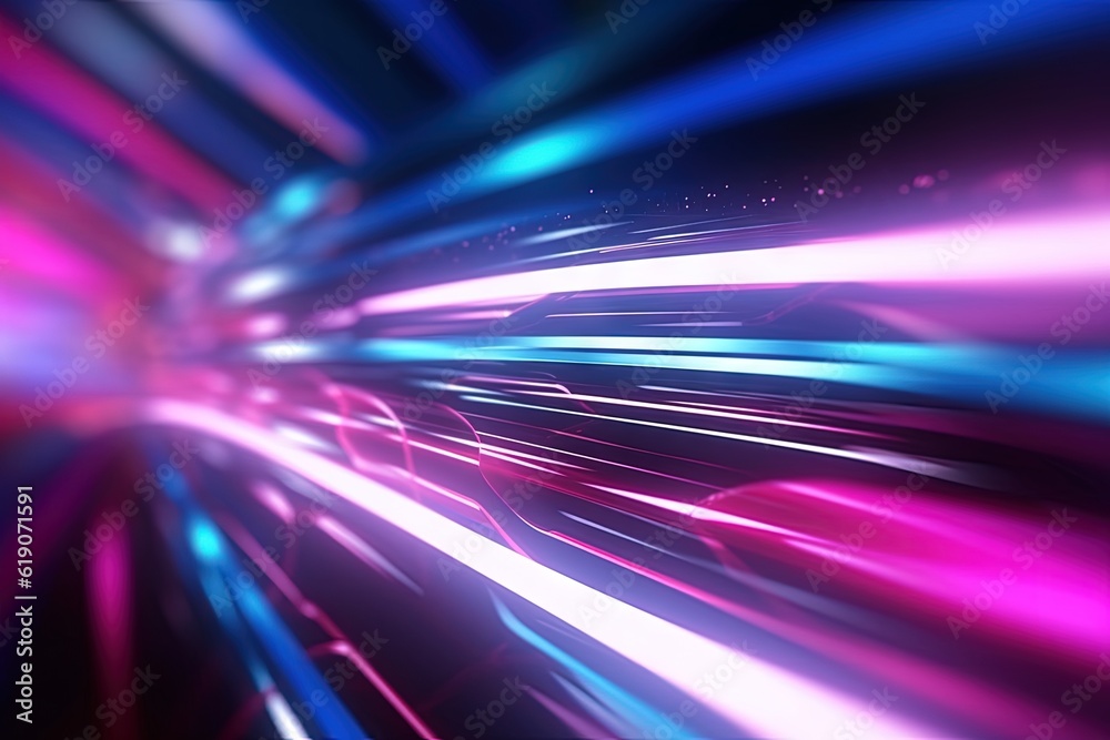 Obraz premium A blurry image of a train moving through a tunnel, created with Generative Ai Technology