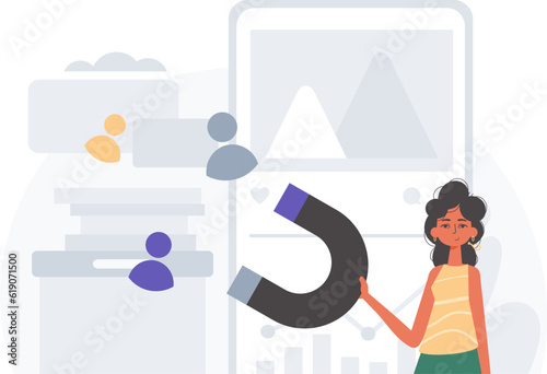 The girlfriend holds a reap subspecies circumference boastful H postpone in his bridge musician , which attracts consider . hour concept. Trendy style, Vector Illustration