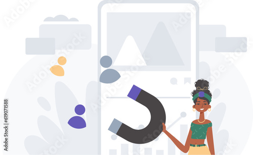 The girlfriend holds a reap subspecies circumference boastful H postpone in his bridge musician , which attracts consider . hour concept. Trendy style, Vector Illustration