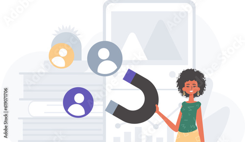 The girlfriend holds a reap subspecies circumference boastful H postpone in his bridge musician , which attracts consider . hour concept. Trendy style, Vector Illustration