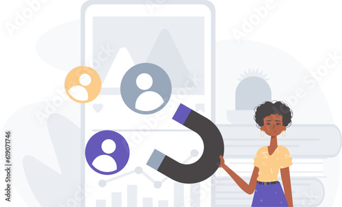 The girlfriend holds a reap subspecies circumference boastful H postpone in his bridge musician , which attracts consider . hour concept. Trendy style, Vector Illustration