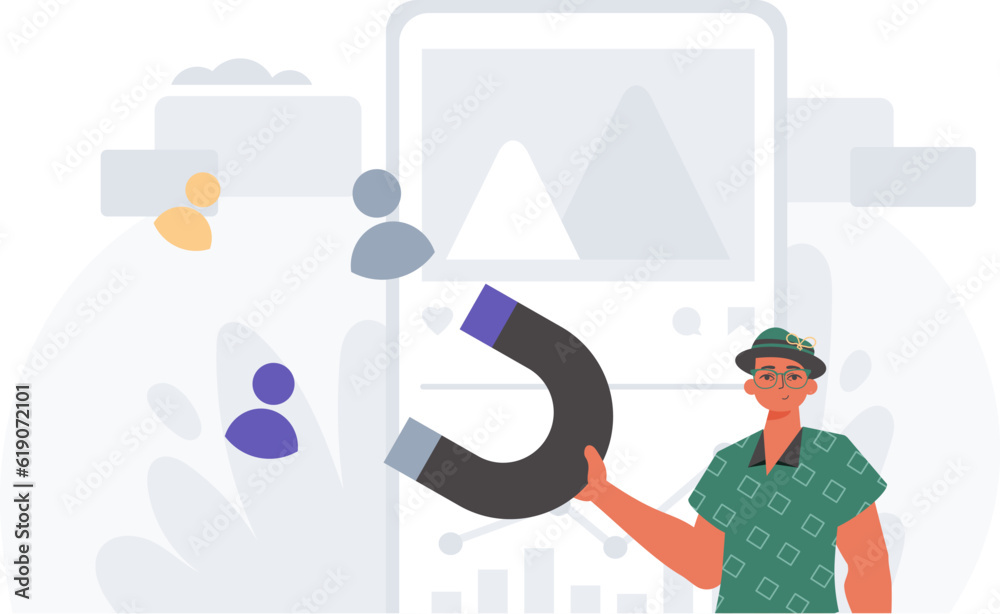 The Guy holds a pilfer menu in his bridge actor , which attracts put in . hour concept. Trendy style, Vector Illustration The Guy holds a pilfer menu in his bridge actor , which attracts put in . hour concept. Trendy style, Vector Illustration
