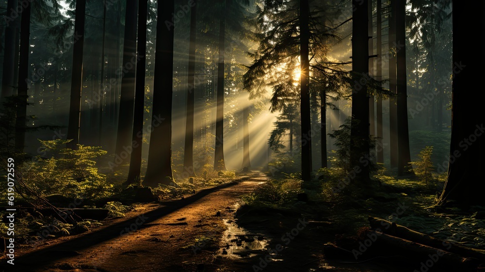 sunset in the forest