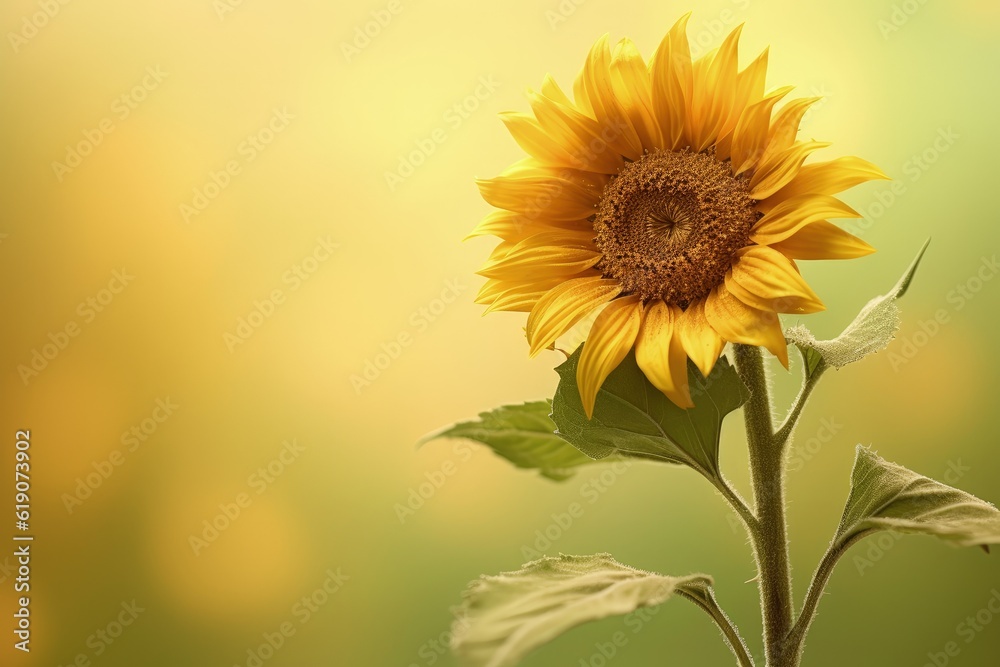 Fototapeta premium A yellow sunflower with a green background, created with Generative Ai Technology