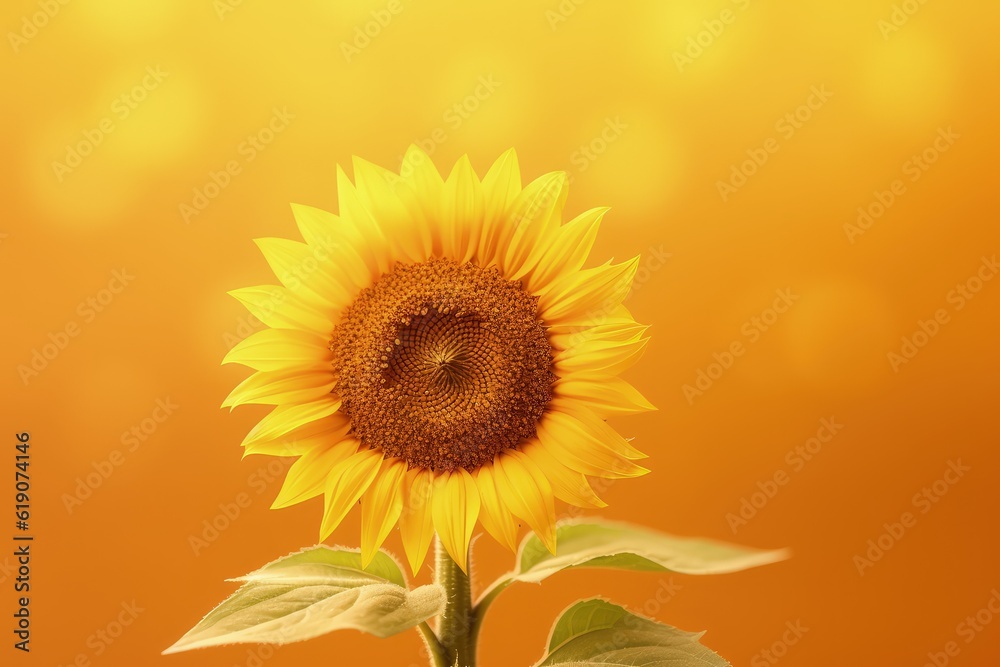 Fototapeta premium A single sunflower with a yellow background, created with Generative Ai Technology