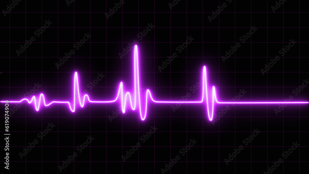 Purple glowing neon heart pulse. heartbeat Electrocardiogram. Purple glowing neon heart pulse. heartbeat Electrocardiogram.