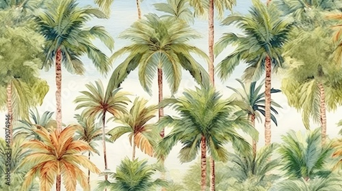 watercolor painting of palm trees on a white background, created with Generative Ai Technology