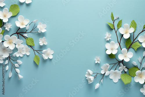 White flowers against a blue background with a space for your text