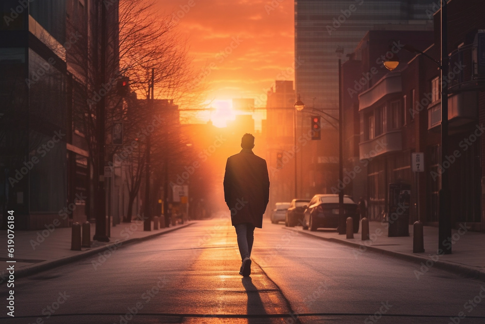 A person walking on the sunset A person walking on the sunset