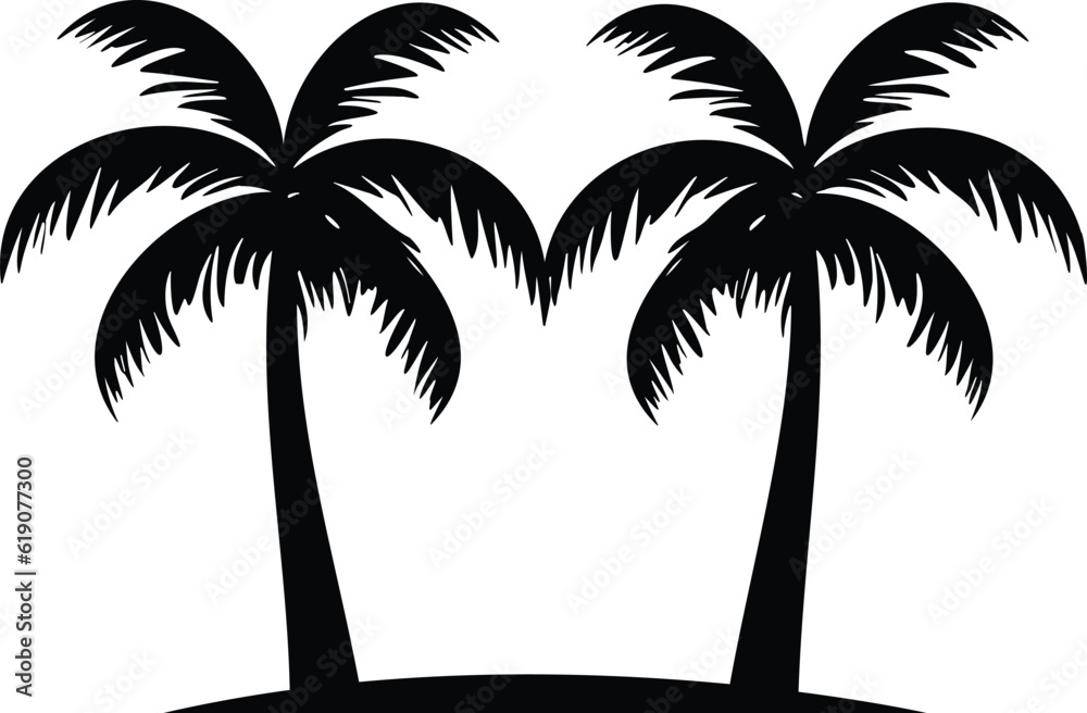 Group of Palm trees icon template vector illustration, palm silhouette, group of Coconut palm tree shadows