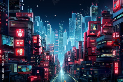 tokyo night city neon skyline, generative ai