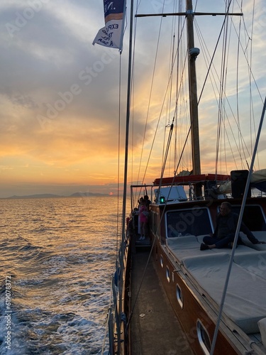 Beautiful Greek sunset from a sailing boat