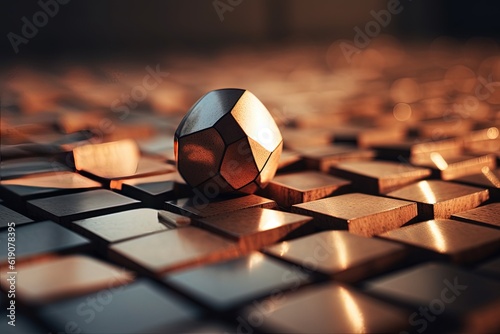 Close up of metal object with metal squares, abstract background created with Generative Ai Technology