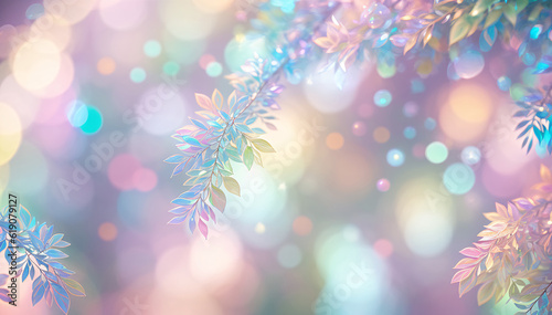 Abstract bokeh background with leaves and bokeh effect. AI Generated.