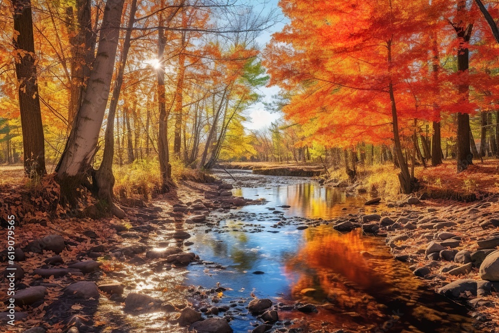 autumn landscape, trees reflected in water in the forest, generative ai autumn landscape, trees reflected in water in the forest, generative ai