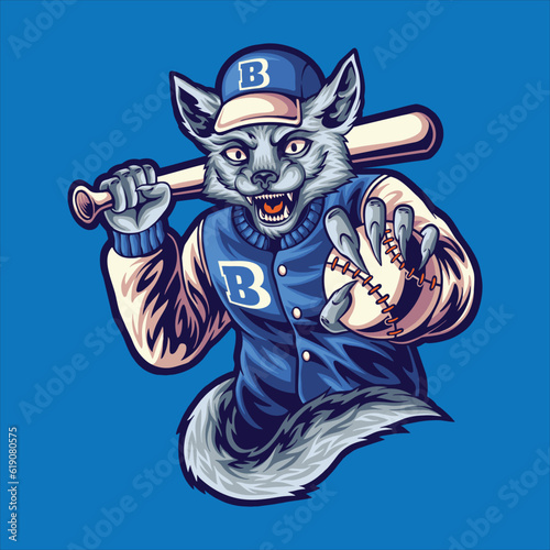 baseball wolf sport logo mascot illustration
