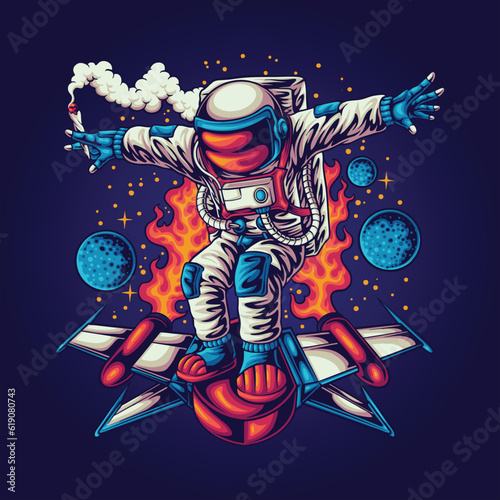 sapce astronaut surfing boat illustration