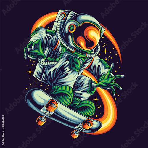 space astronaut skateboarding illustration