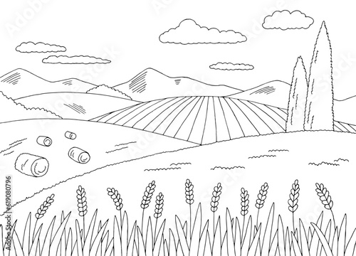 Field graphic black white landscape sketch illustration vector 