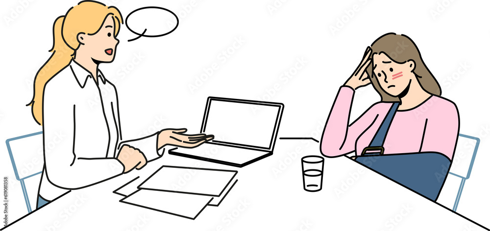 Unhappy injured woman ask for insurance compensation