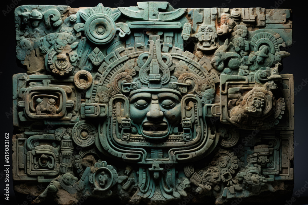Stone Ancient Ritual Wall Mural Maya Tribe For Wallpaper And Design Solutions Created With Artificial Intelligence