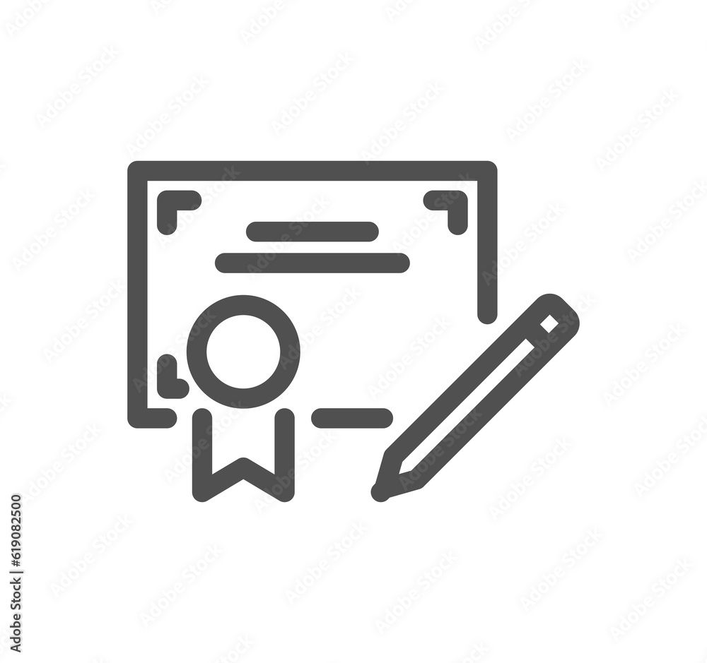 Diploma and certificate related icon outline and linear symbol.
Diploma and certificate related icon outline and linear symbol.