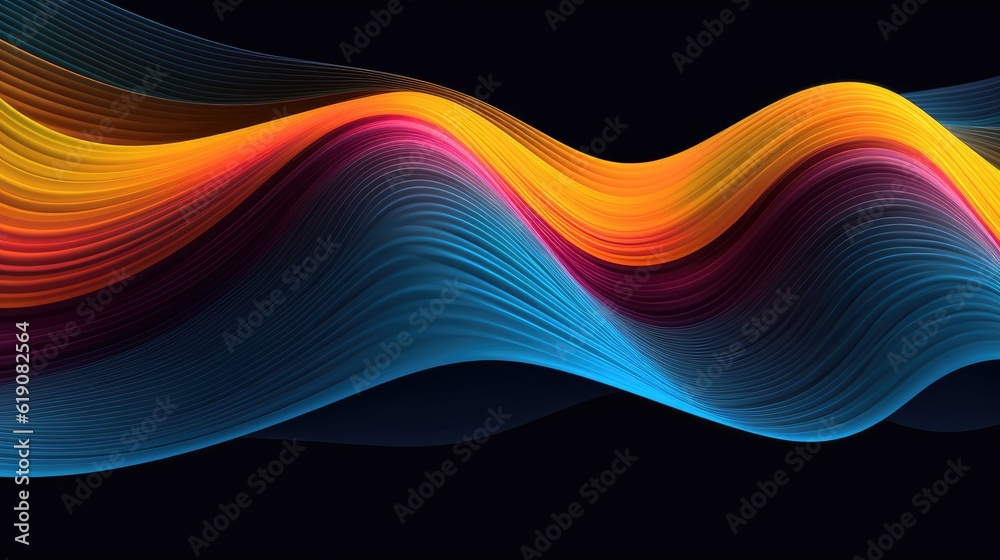 Vibrant and dynamic wave of colorful lines on a black background ...