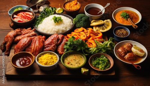 Brazilian food, mouthwatering, colorful, diverse, energetic photo