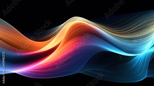 Vibrant and mesmerizing wave of colorful light against a dark backdrop. Abstract background created with Generative Ai Technology