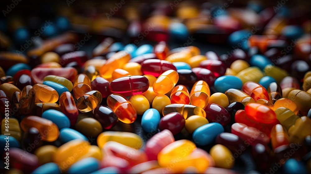 A closeup photo of a variety of pills and capsules A closeup photo of a variety of pills and capsules