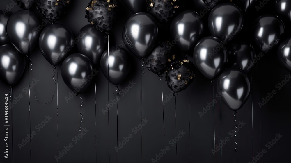 Wall covered in black balloons, created with Generative Ai Technology Wall covered in black balloons, created with Generative Ai Technology