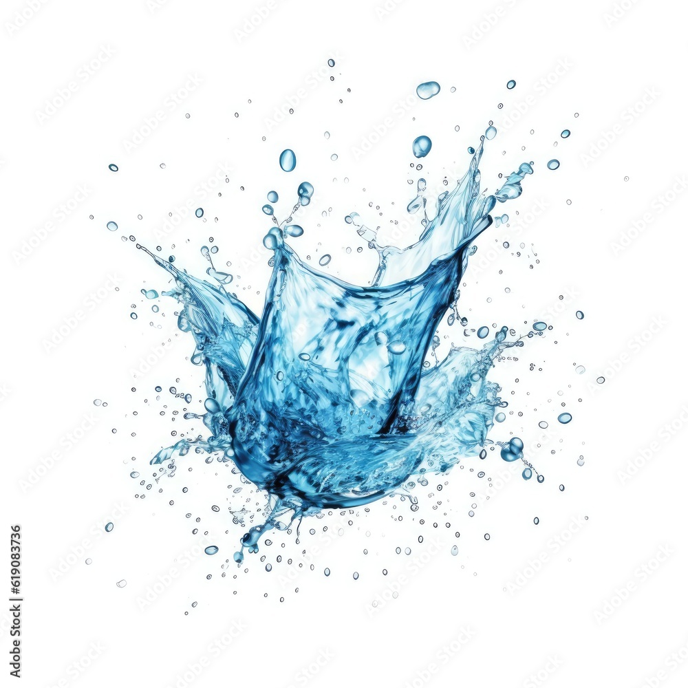 Blue water splashing isolated on white background, created with Generative Ai Technology