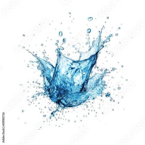 Blue water splashing isolated on white background, created with Generative Ai Technology
