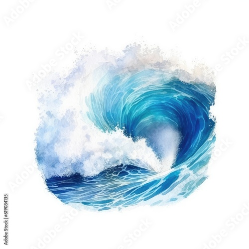 Watercolor stunning painting capturing the power and beauty of a crashing wave in the ocean, created with Generative Ai Technology