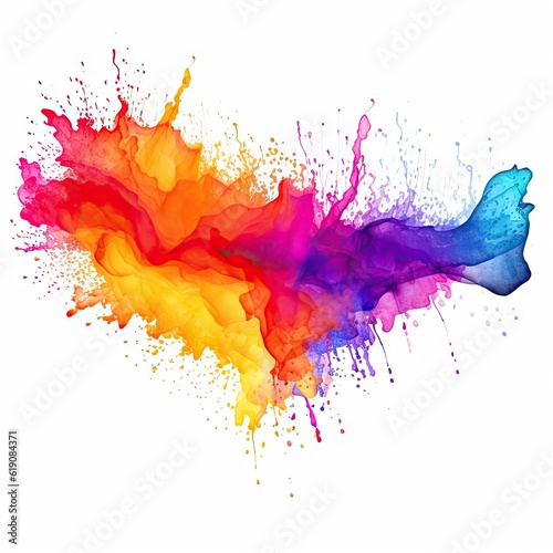 Multicolored paint splatters on a clean white background, creating a vibrant and artistic composition, created with Generative Ai Technology
