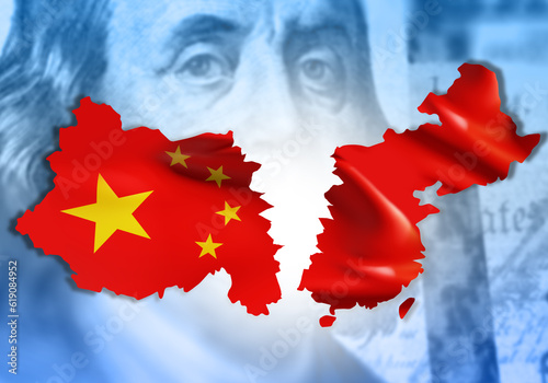 Flag of China. China map. P...