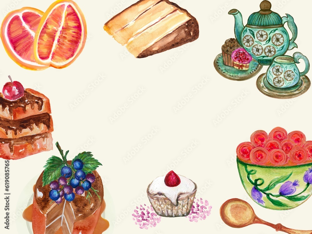 Fototapeta premium Traditional culture food dessert bakery and fruit teapot teacup teatime