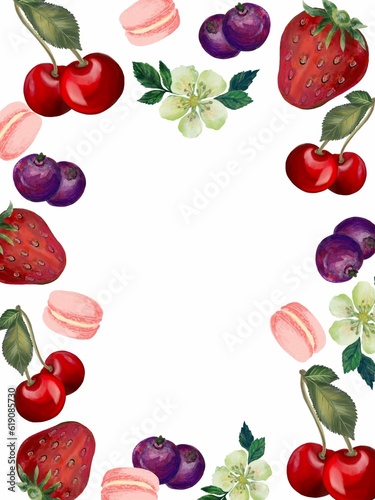 Fototapeta Naklejka Na Ścianę i Meble -  ngredients Fruit Citrus Berry ripe garden countryside birtday party watercolor illustration