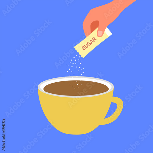 Add sugar to coffee in flat design vector illustration.
