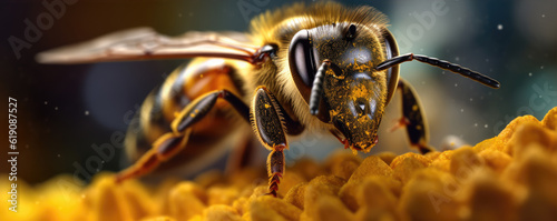 detail on the bee in the hive. generative ai