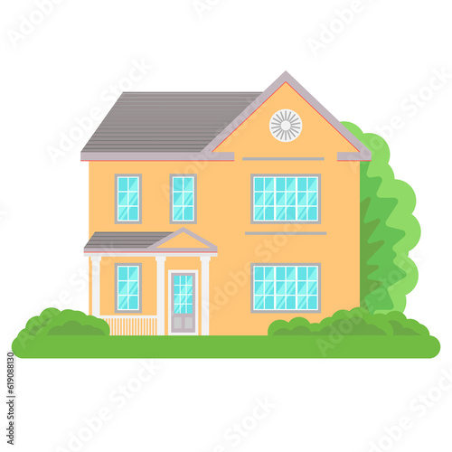 Modern cottage house isolated on white background. Front view. Vector Illustration in Flat Style