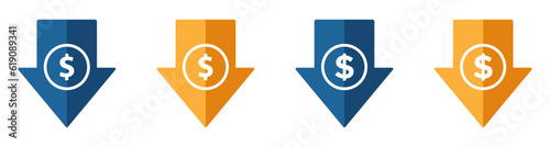 Trendy cost reduction vector icons. Colorful cost reduction signs