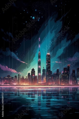 city skyline at night Generative AI 