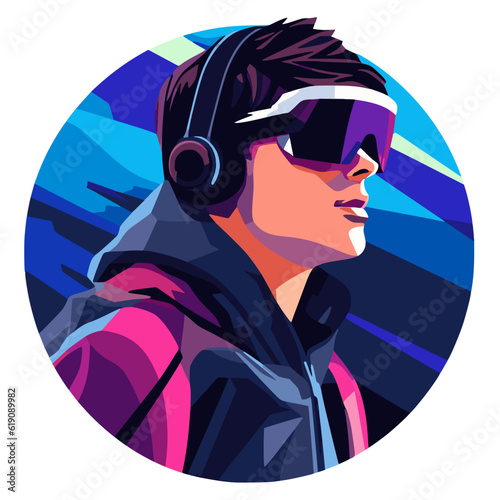 Young man wearing augmented reality headset