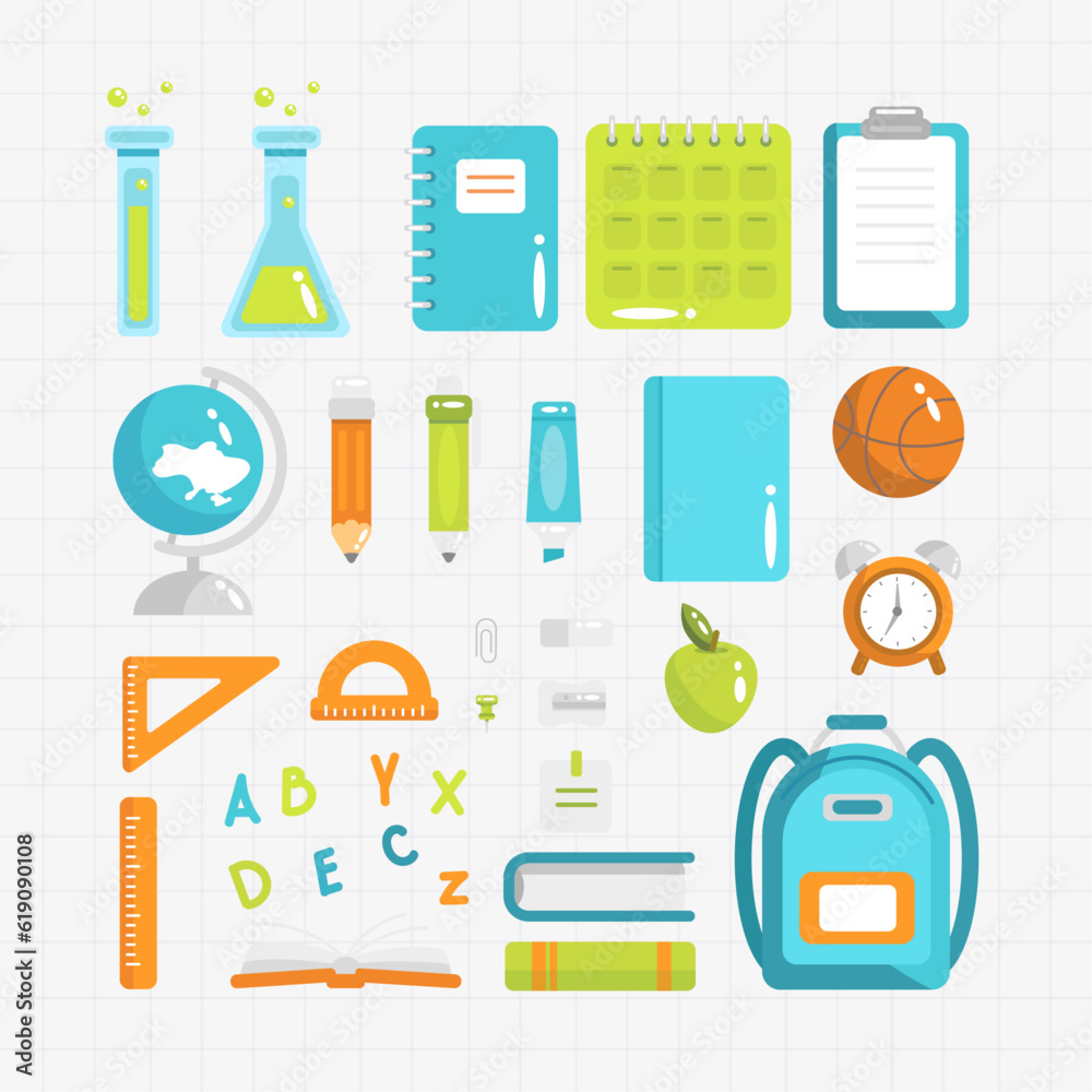 Back to school stationary element set Back to school stationary element set