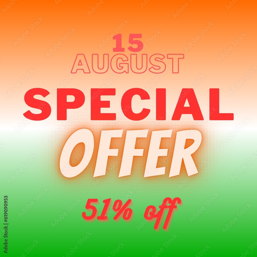 15 August special offer 51% off text banner 