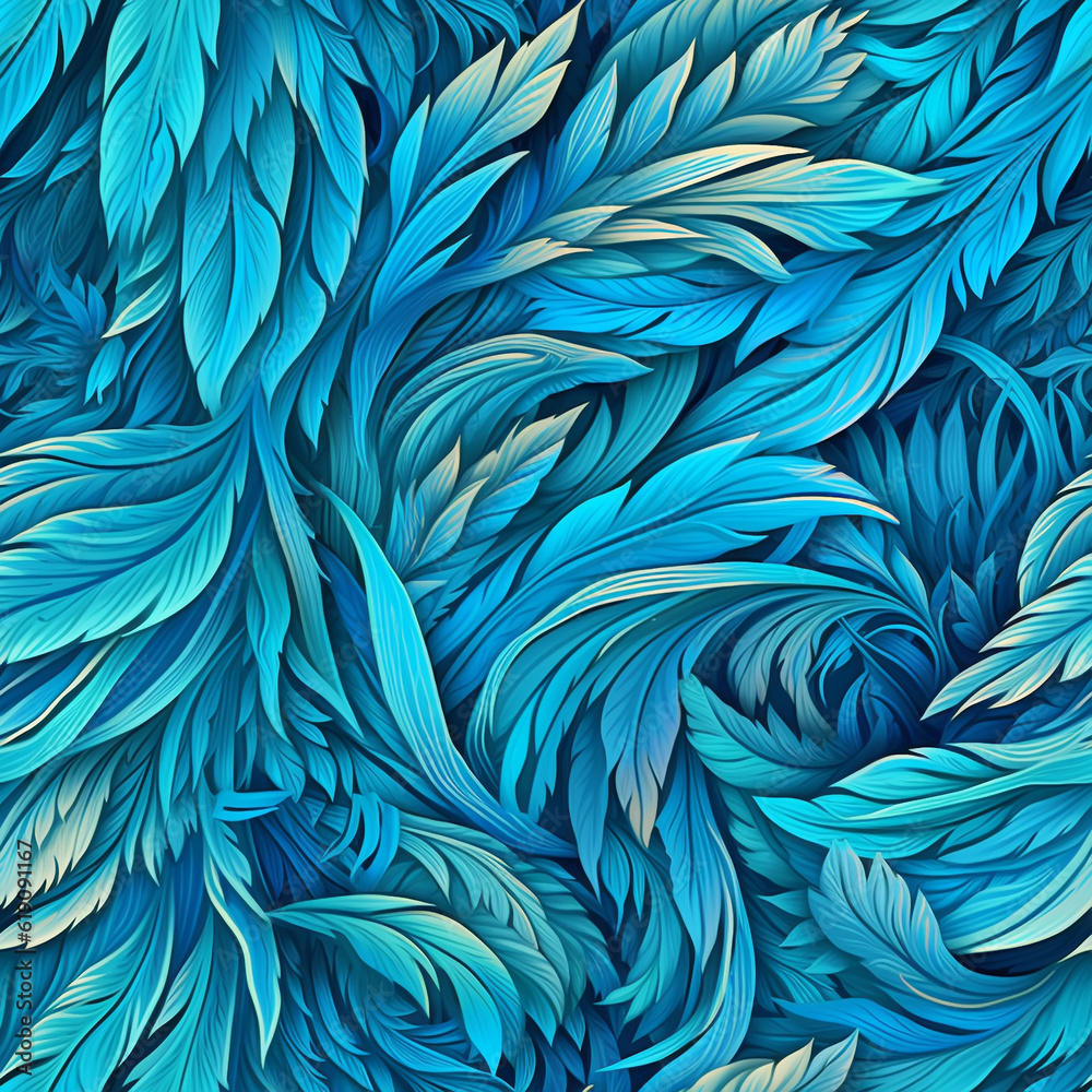 blue feathers, seamless pattern, Generative AI blue feathers, seamless pattern, Generative AI
