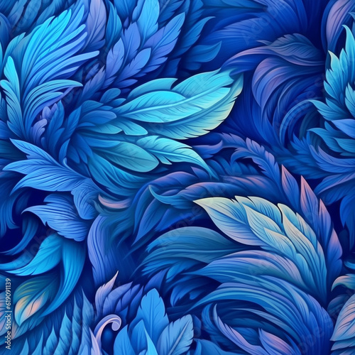 blue feathers, seamless pattern, Generative AI