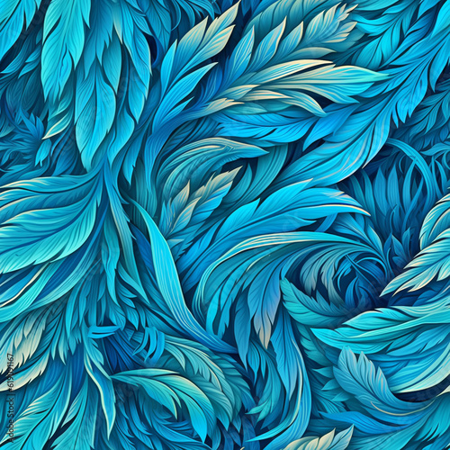 blue feathers, seamless pattern, Generative AI