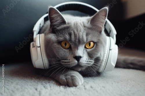 Purrfect Melodies: A Cat in Headphones Dances to the Rhythm of Musical Bliss photo